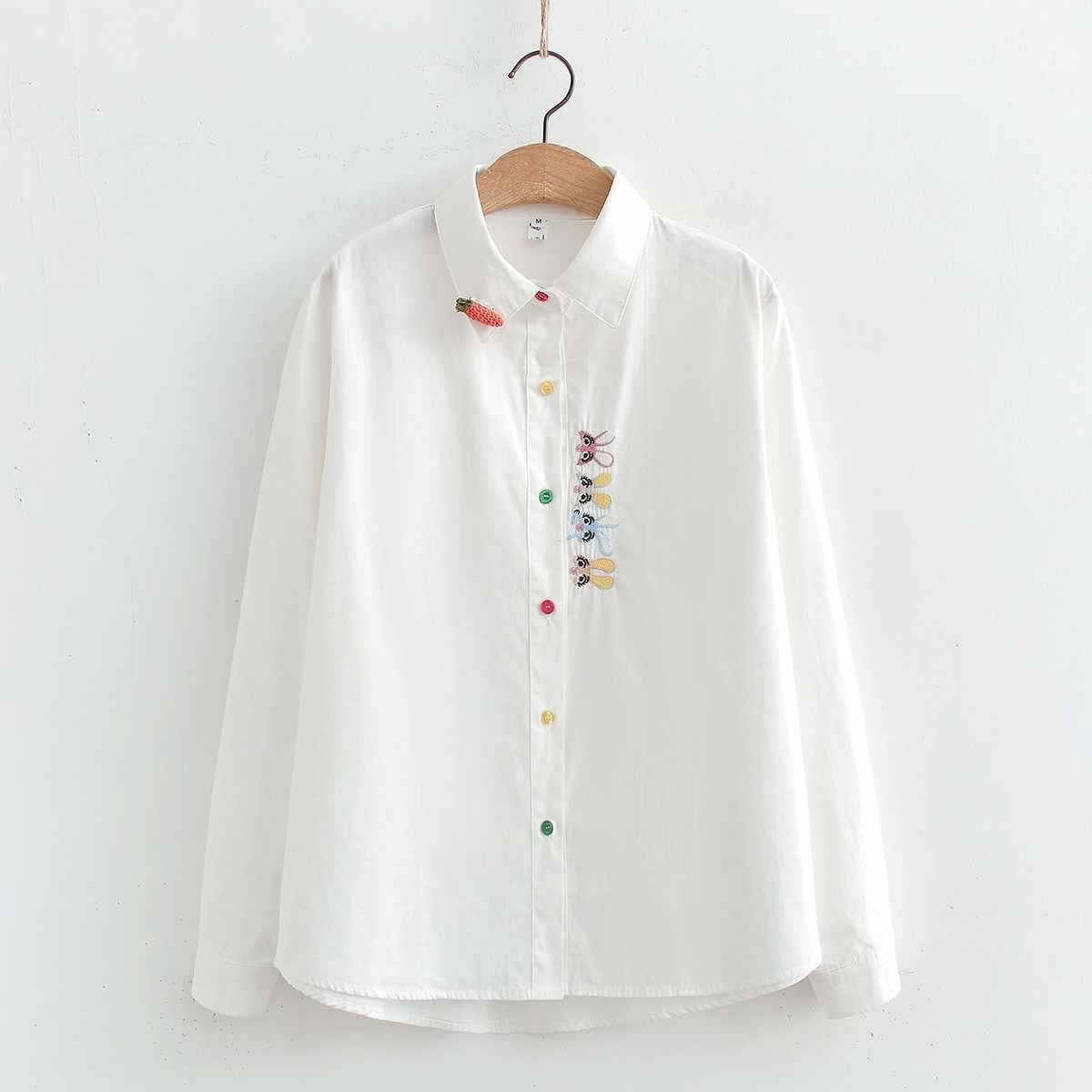 White Pure Cotton Embroidered Shirt with Cute Rabbits.