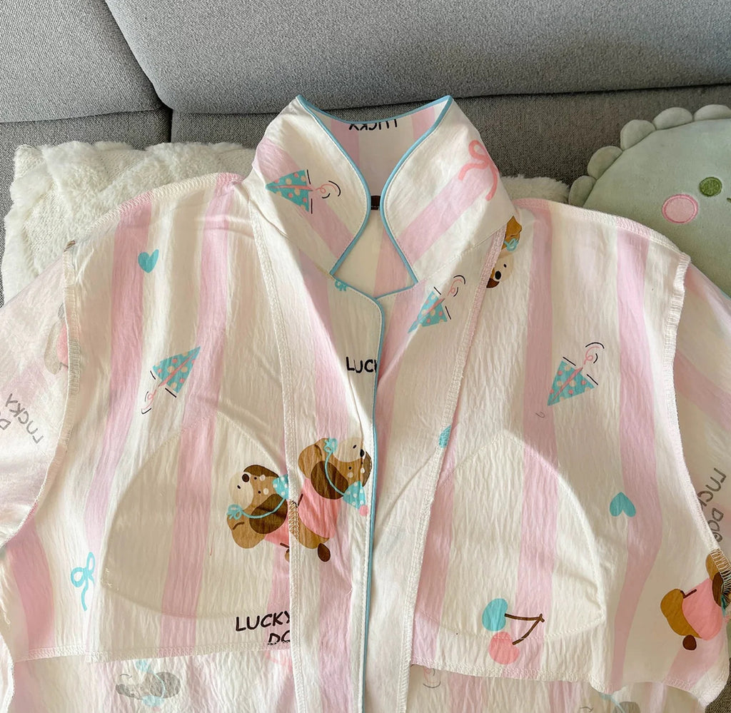 Built-in-Bra Tail Padded Nightsuit Set-Built -in-Bra