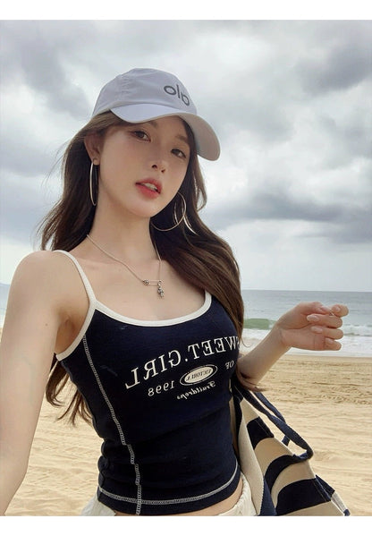 Retro Graphic Built-In Bra Tank Top