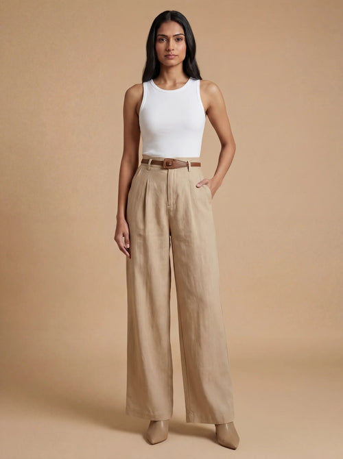 A Old Money Hemp Flow Pants with Korean Belt