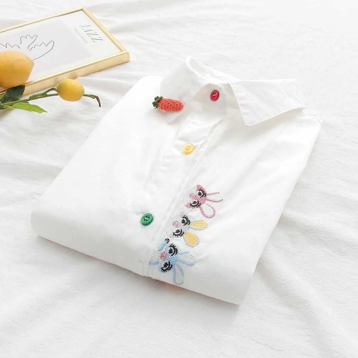 White Pure Cotton Embroidered Shirt with Cute Rabbits.