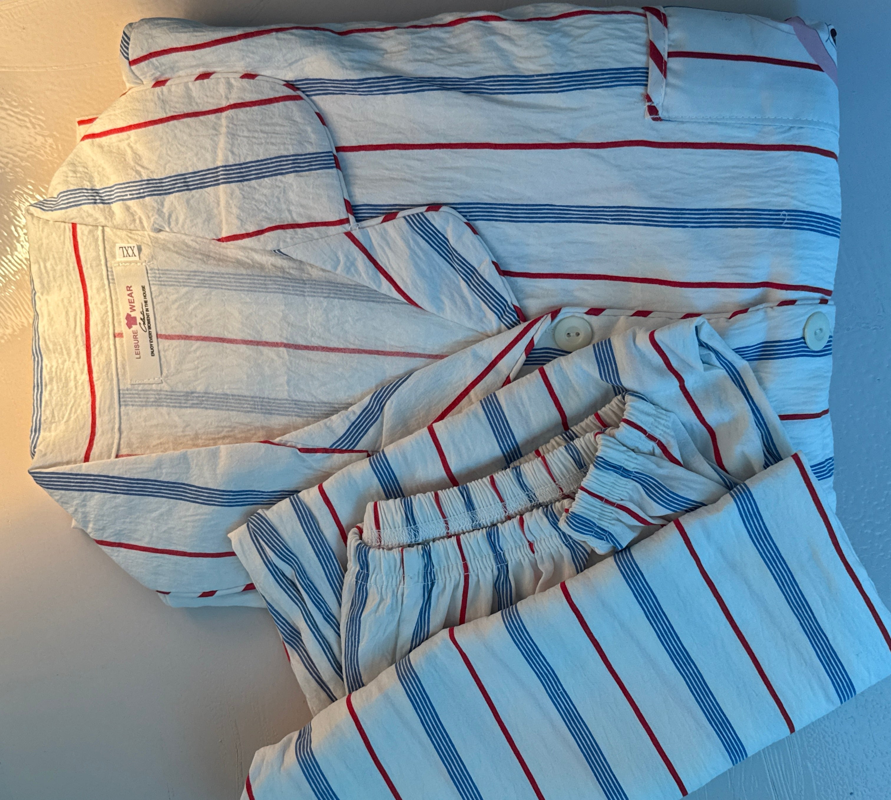 Built-in-Bra Strawberry Bunny Striped Cotton Crepe Nightsuit Set