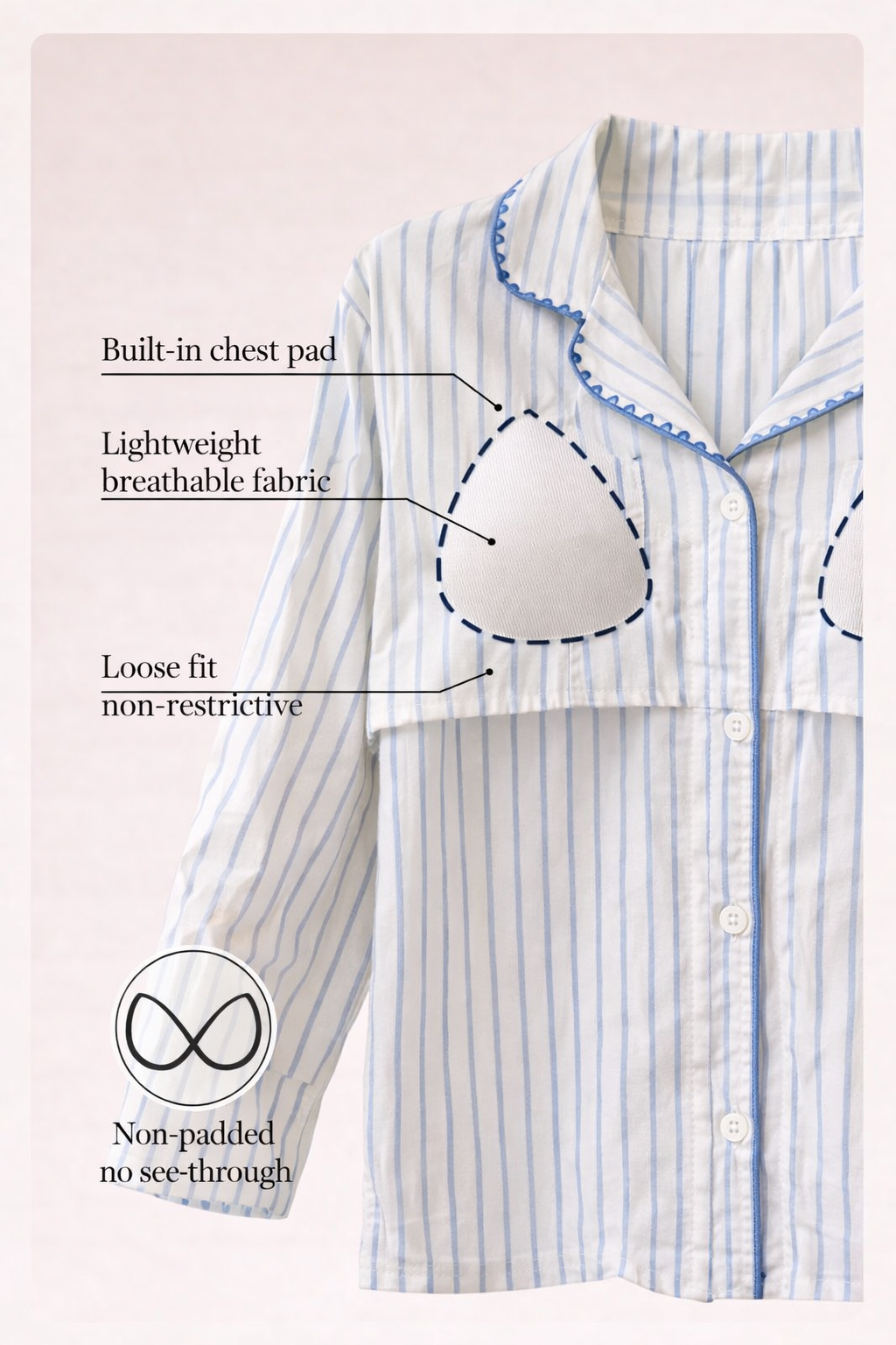 Built-in-Bra Mickey Stripe Cotton Nightsuit Set – Cute Full Sleeve Lounge Wear (2-Piece Set)