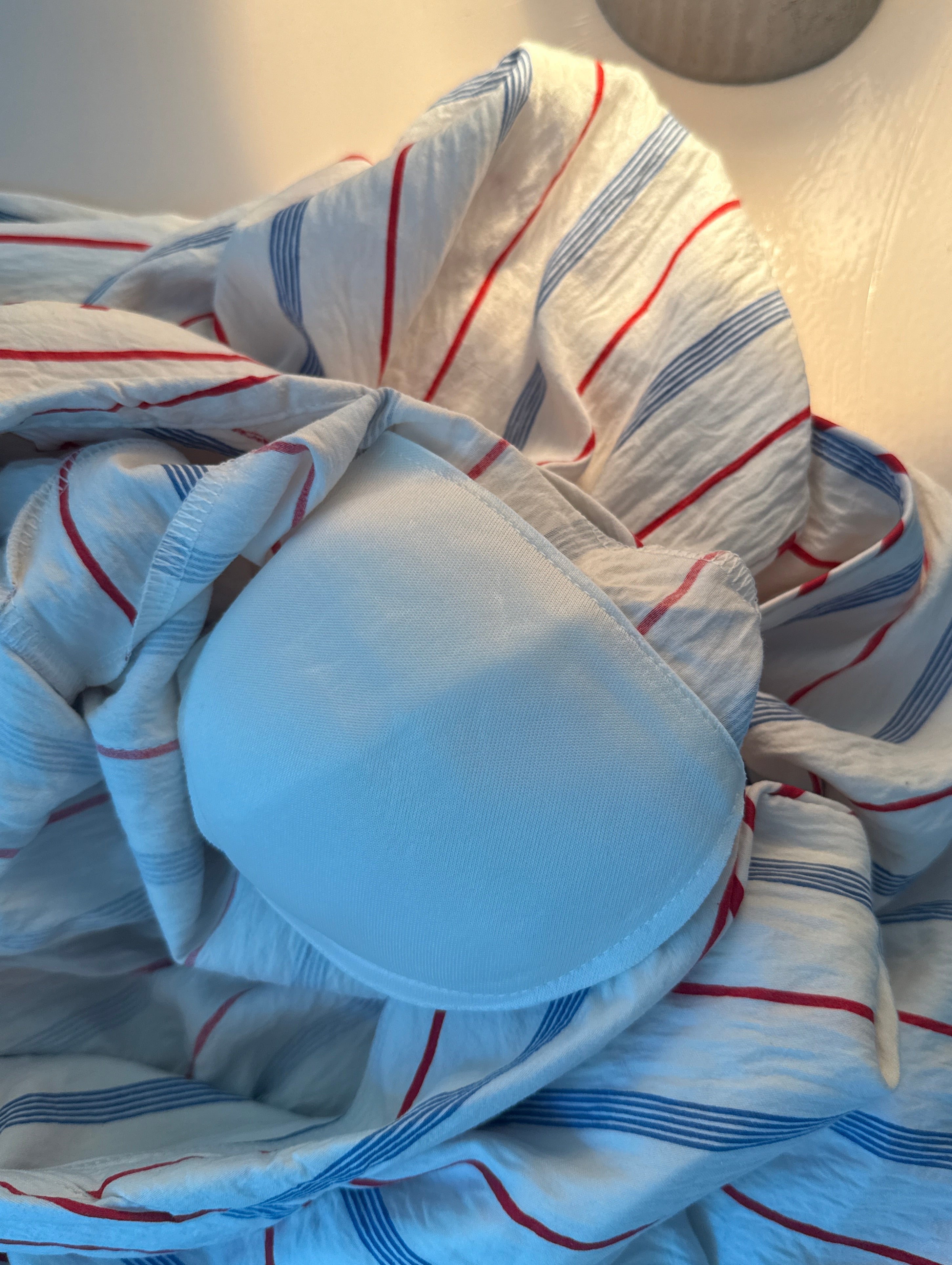 Built-in-Bra Strawberry Bunny Striped Cotton Crepe Nightsuit Set