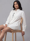 White Cotton Shirt with Cute Panda Embroidery Detail