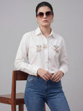 White Cotton Shirt with Cute Bear Embroidery