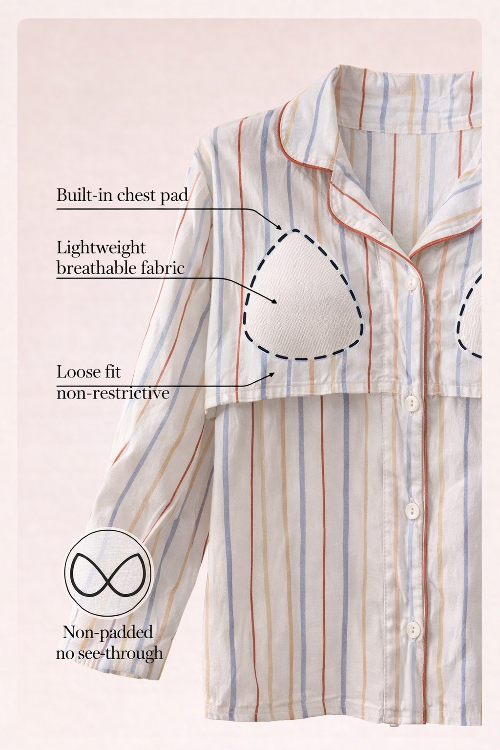 Built-in-Bra Strawberry Bunny Striped Cotton Crepe Nightsuit Set