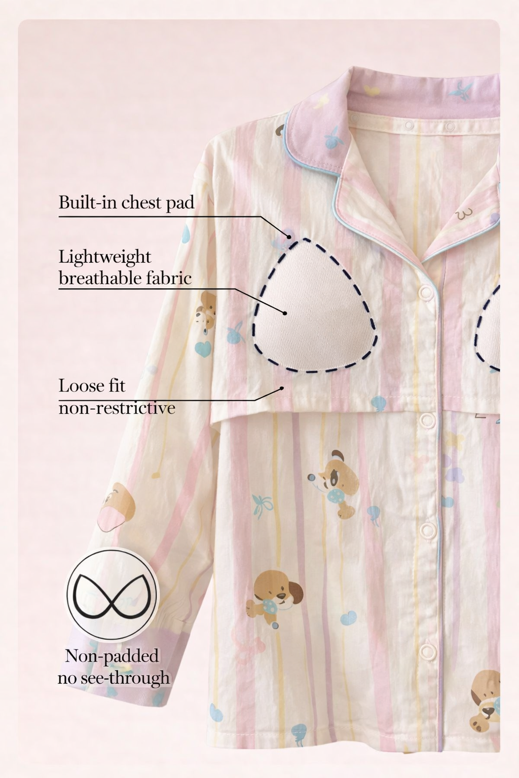 Built-in-Bra Tail Padded Nightsuit Set-Built -in-Bra