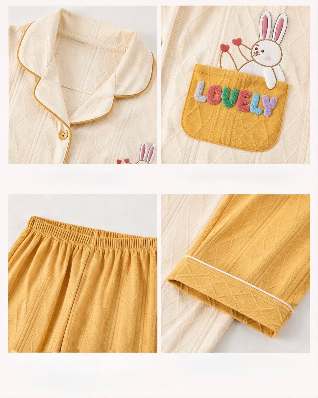 Built-in-Bra Cozy Bunny Pocket Cotton Nightsuit Set – Soft Full Sleeve Homewear (2-Piece Set)