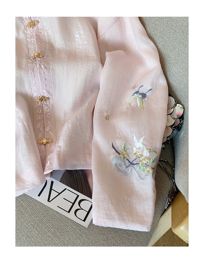 Korean-Inspired Handcrafted Embroidered Shirt
Rabbit Series • Elegant Collar • Statement Buttons