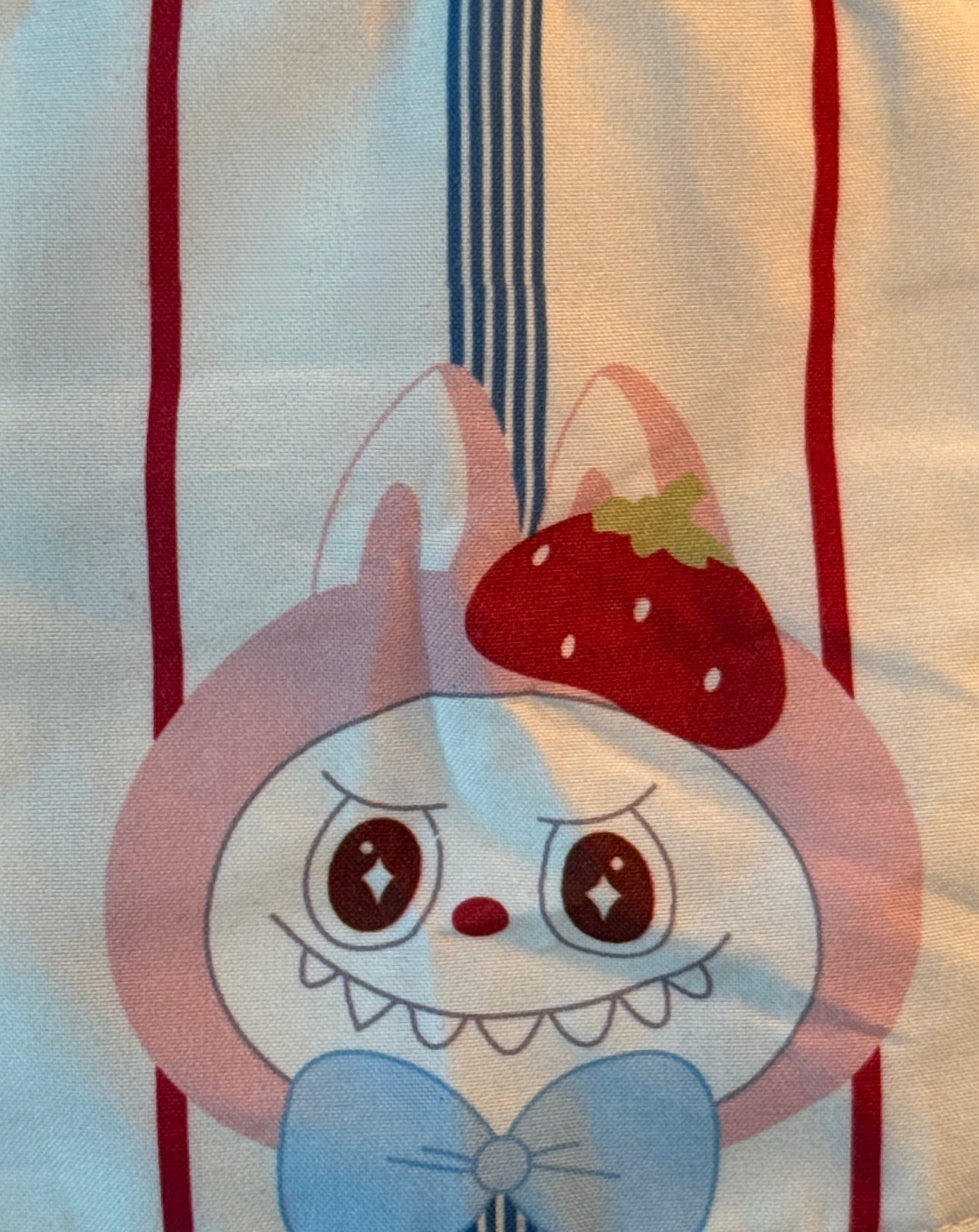 Built-in-Bra Strawberry Bunny Striped Cotton Crepe Nightsuit Set