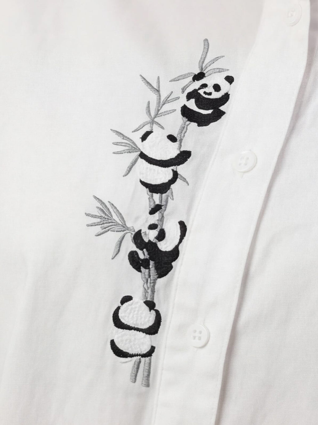White Cotton Shirt with Cute Panda Embroidery Detail