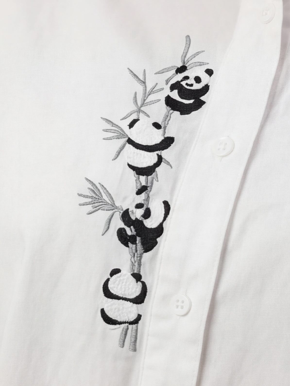 White Cotton Shirt with Cute Panda Embroidery Detail