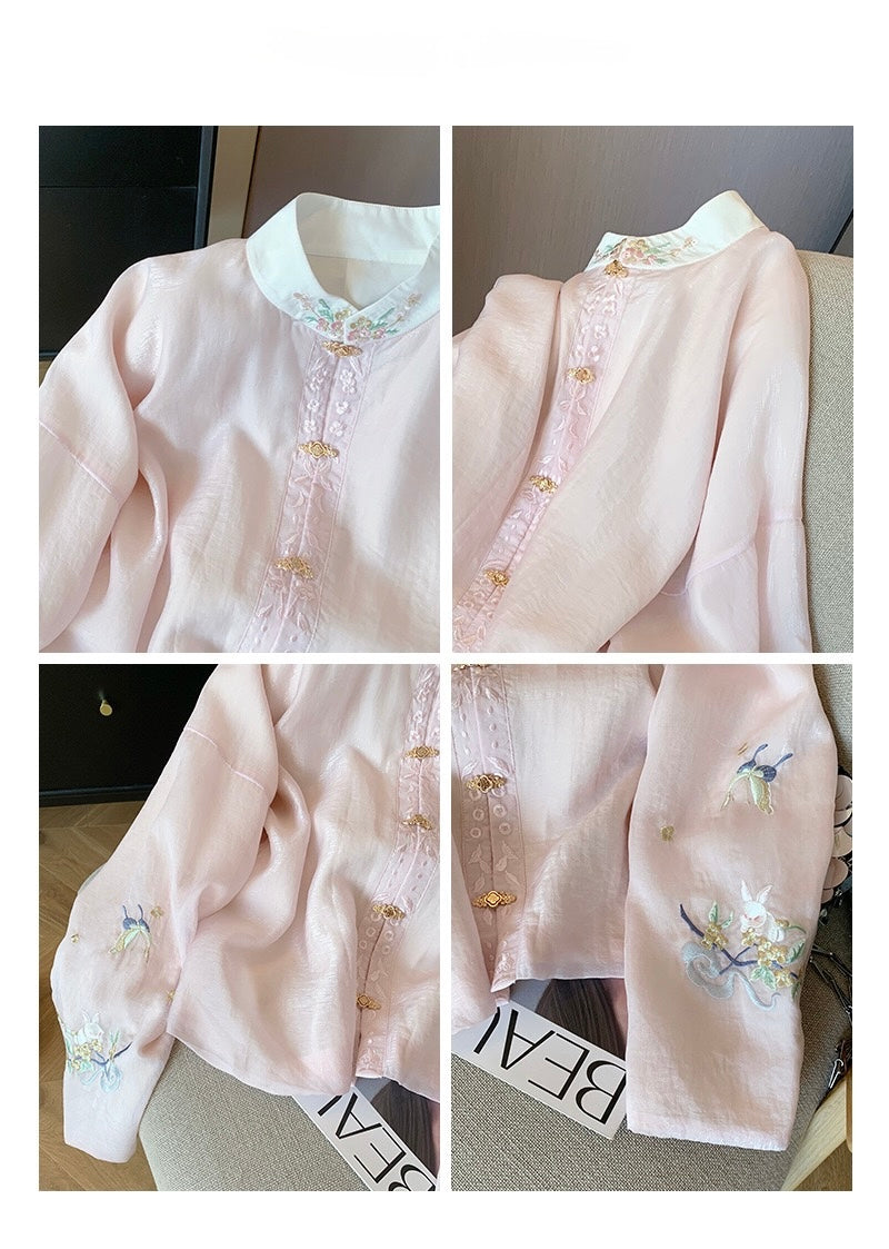 Korean-Inspired Handcrafted Embroidered Shirt
Rabbit Series • Elegant Collar • Statement Buttons