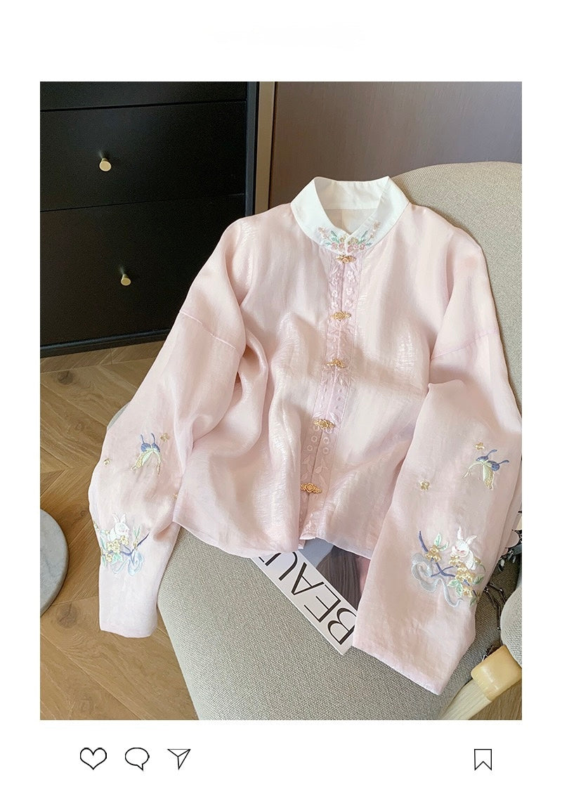 Korean-Inspired Handcrafted Embroidered Shirt
Rabbit Series • Elegant Collar • Statement Buttons