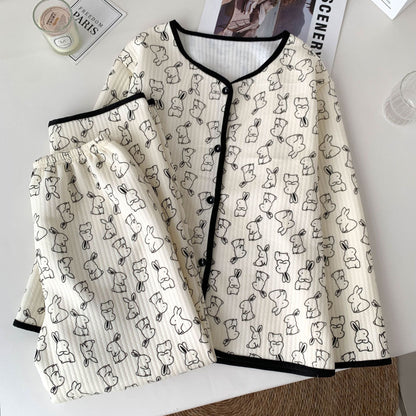 Korean Style Winter Air Cotton Pajama Set – Cute Bunny & Bear Print Cozy Homewear