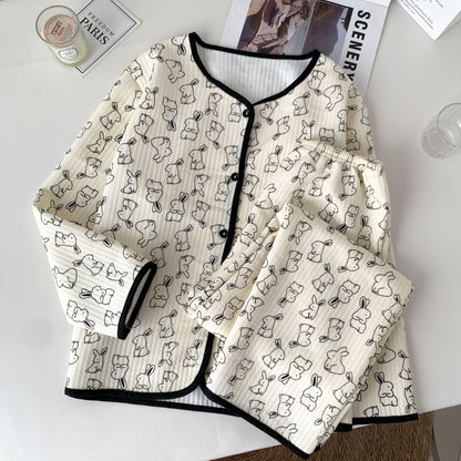 Korean Style Winter Air Cotton Pajama Set – Cute Bunny & Bear Print Cozy Homewear