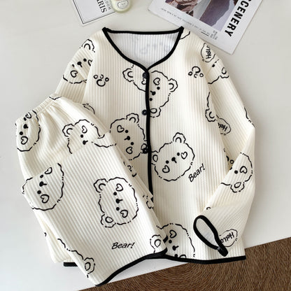 Korean Style Winter Air Cotton Pajama Set – Cute Bunny & Bear Print Cozy Homewear