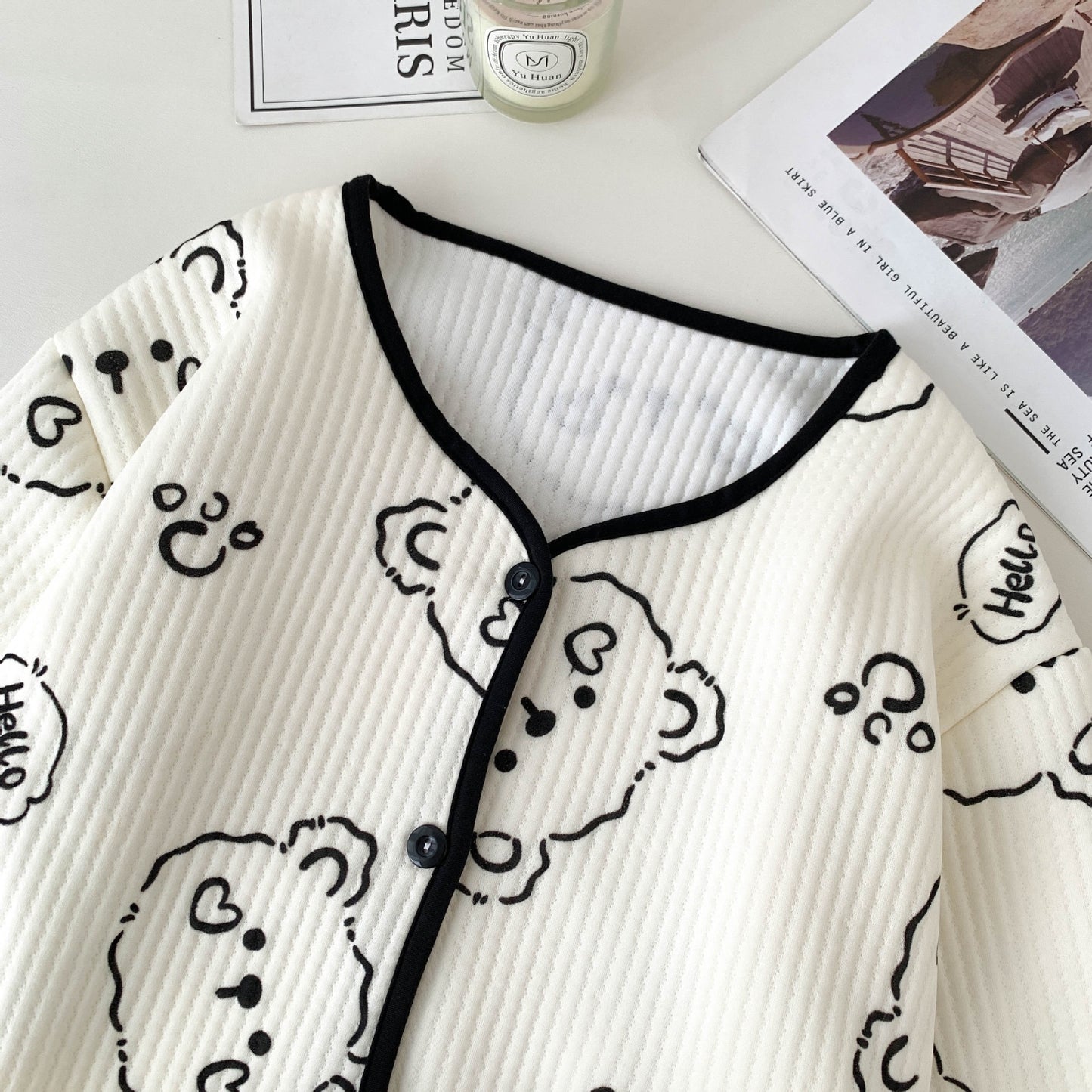 Korean Style Winter Air Cotton Pajama Set – Cute Bunny & Bear Print Cozy Homewear