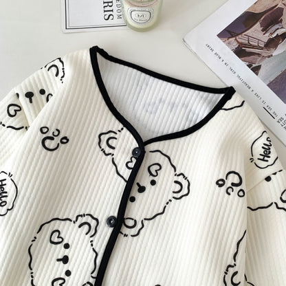 Korean Style Winter Air Cotton Pajama Set – Cute Bunny & Bear Print Cozy Homewear